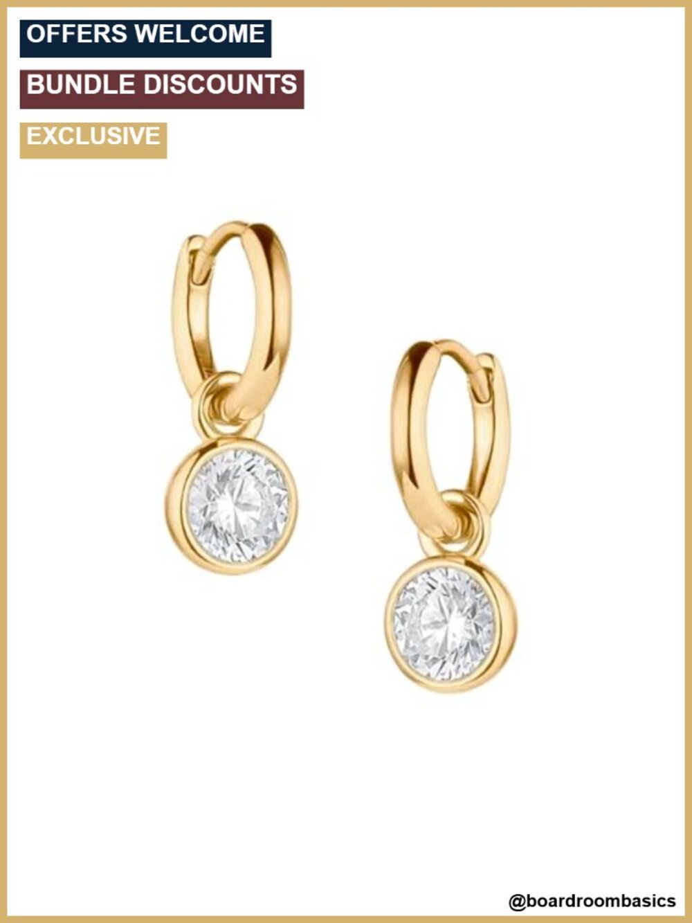 18k Gold Bezel Drop CZ Huggies Earrings 5mm Round Cubic Zirconia
